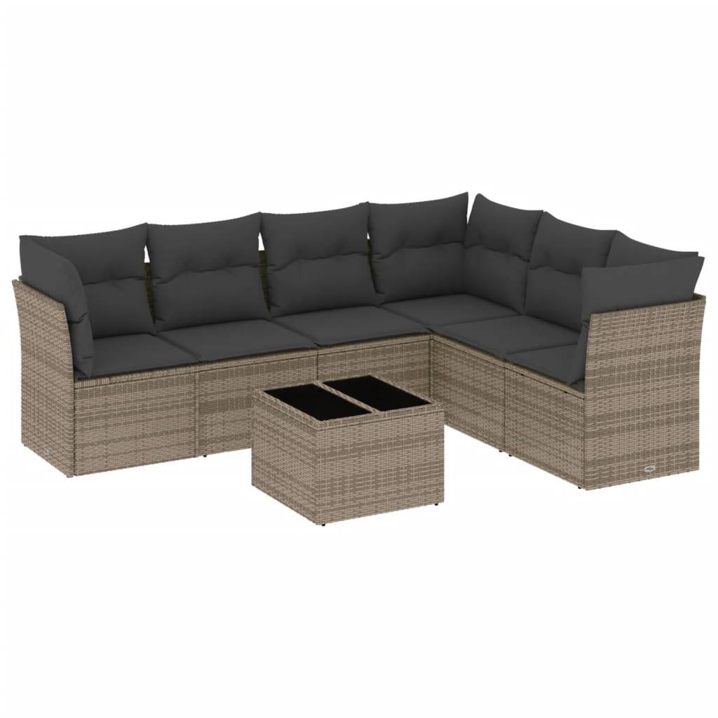 vidaXL 7-tlg. Garten-Sofagarnitur mit Kissen Grau Poly Rattan