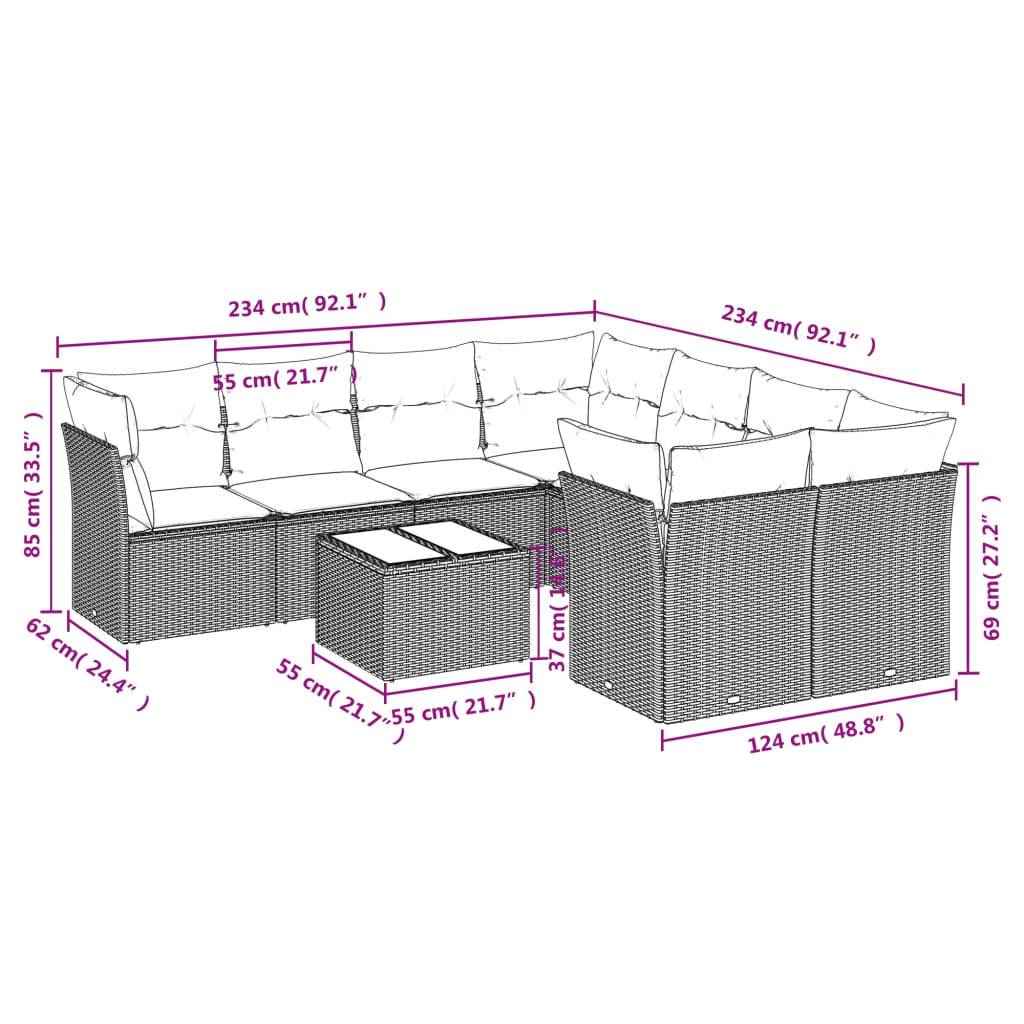 vidaXL 9-tlg. Garten-Sofagarnitur mit Kissen Braun Poly Rattan