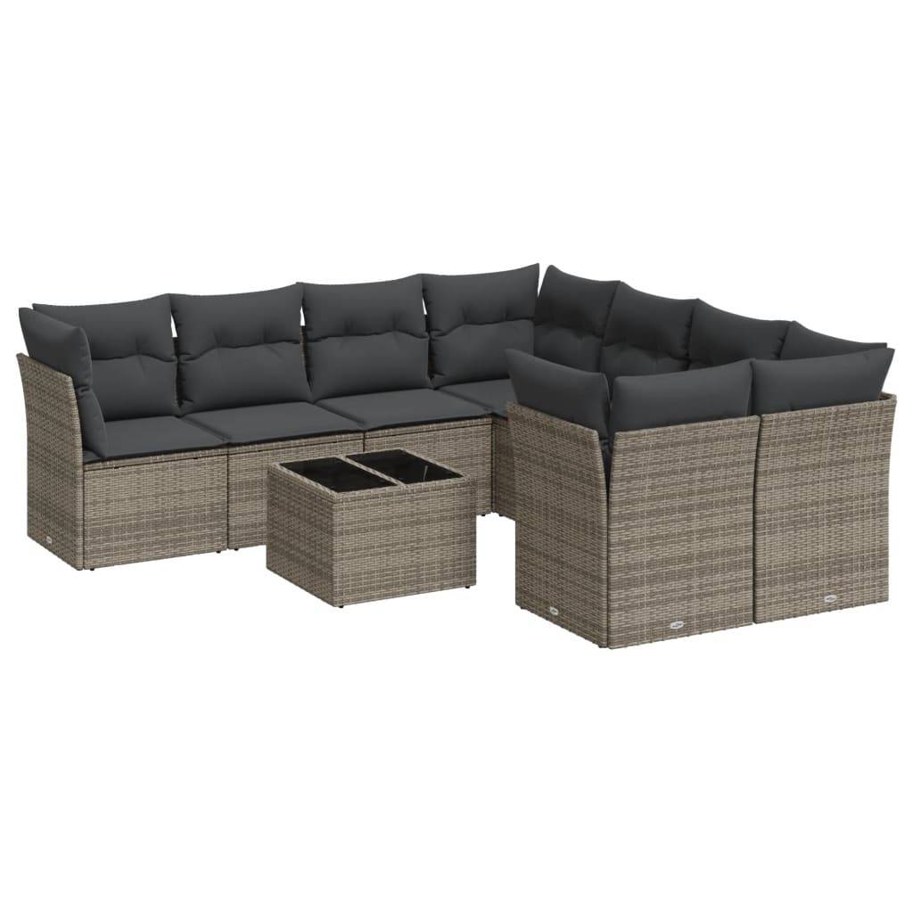 vidaXL 9-tlg. Garten-Sofagarnitur mit Kissen Grau Poly Rattan