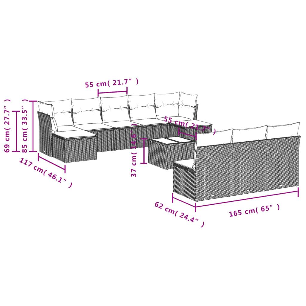 vidaXL 11-tlg. Garten-Sofagarnitur mit Kissen Grau Poly Rattan