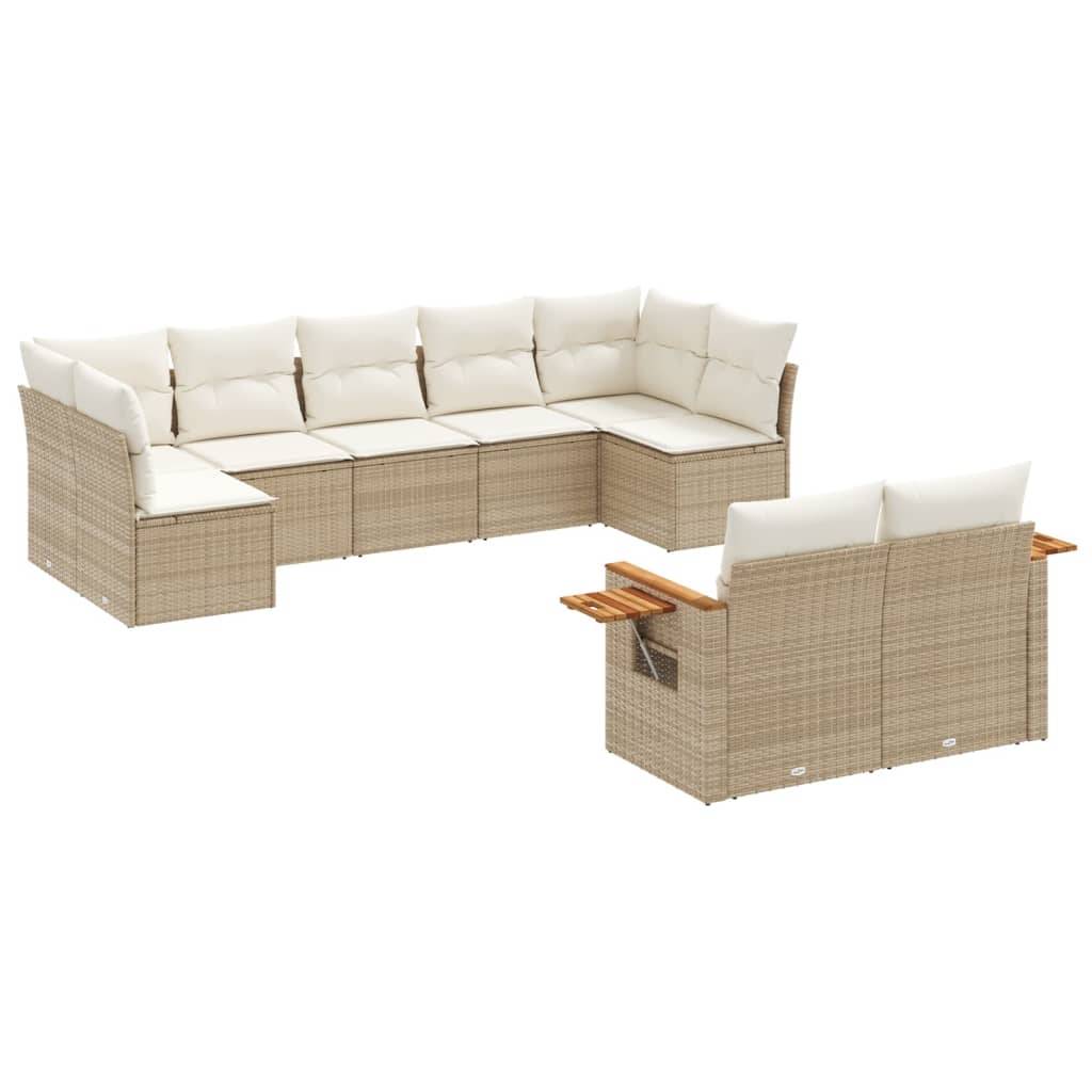 vidaXL 9-tlg. Garten-Sofagarnitur mit Kissen Beige Poly Rattan