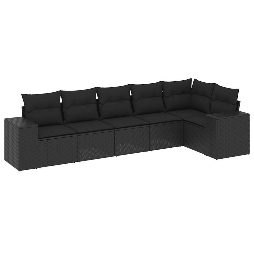 vidaXL 6-tlg. Garten-Sofagarnitur mit Kissen Schwarz Poly Rattan