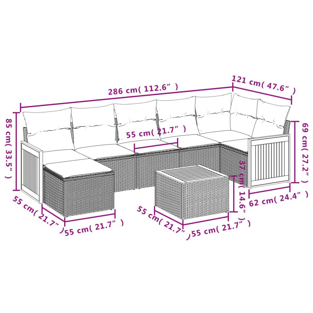 vidaXL 8-tlg. Garten-Sofagarnitur mit Kissen Grau Poly Rattan