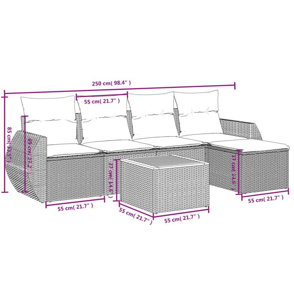 vidaXL 6-tlg. Garten-Sofagarnitur mit Kissen Beige Poly Rattan