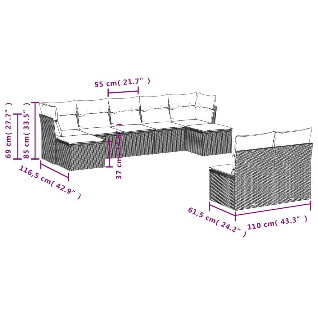 vidaXL 9-tlg. Garten-Sofagarnitur mit Kissen Beige Poly Rattan