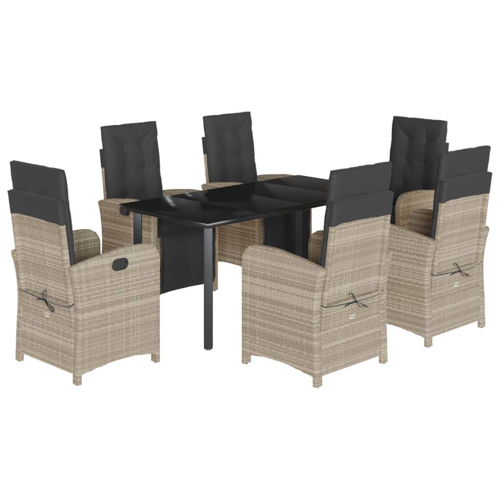 vidaXL 7-tlg. Garten-Essgruppe mit Kissen Hellgrau Poly Rattan