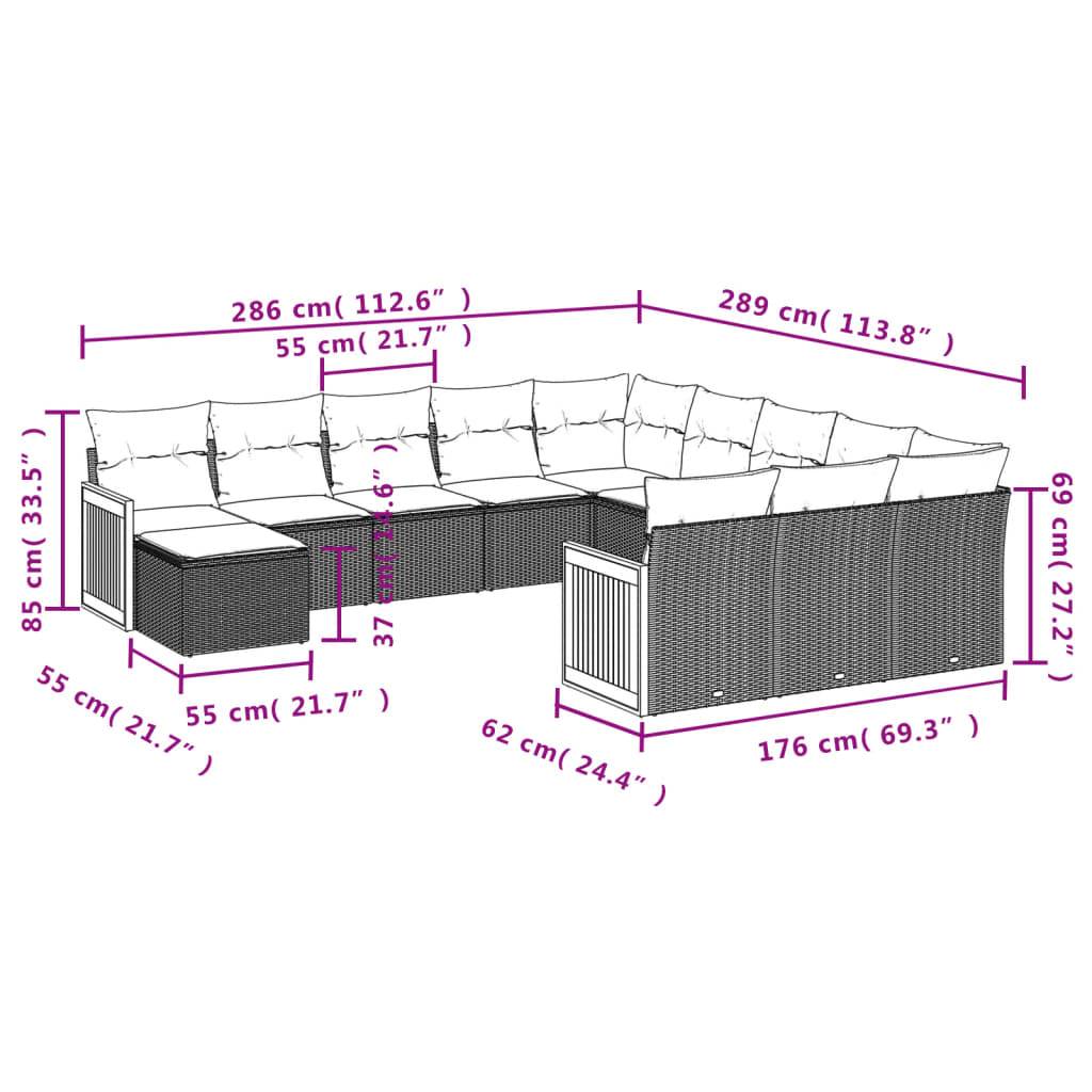 vidaXL 12-teiliges Gartensofa-Set mit Kissen, grau, Polyrattan