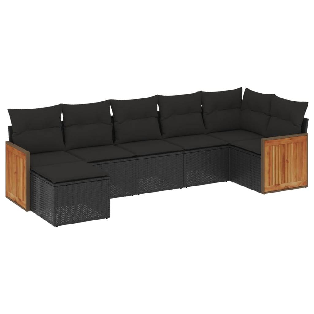 vidaXL 7-tlg. Garten-Sofagarnitur mit Kissen Schwarz Poly Rattan