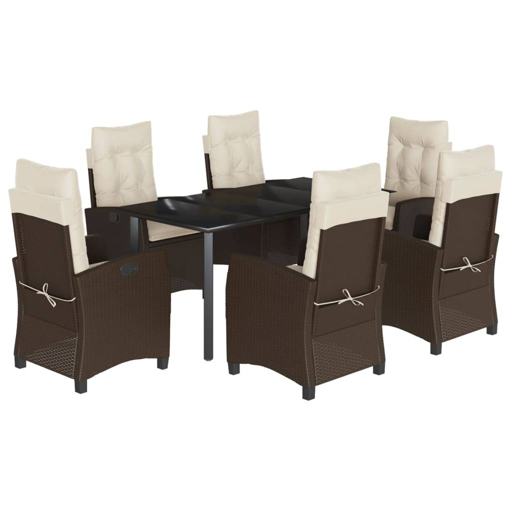 vidaXL 7-tlg. Garten-Essgruppe mit Kissen Braun Poly Rattan