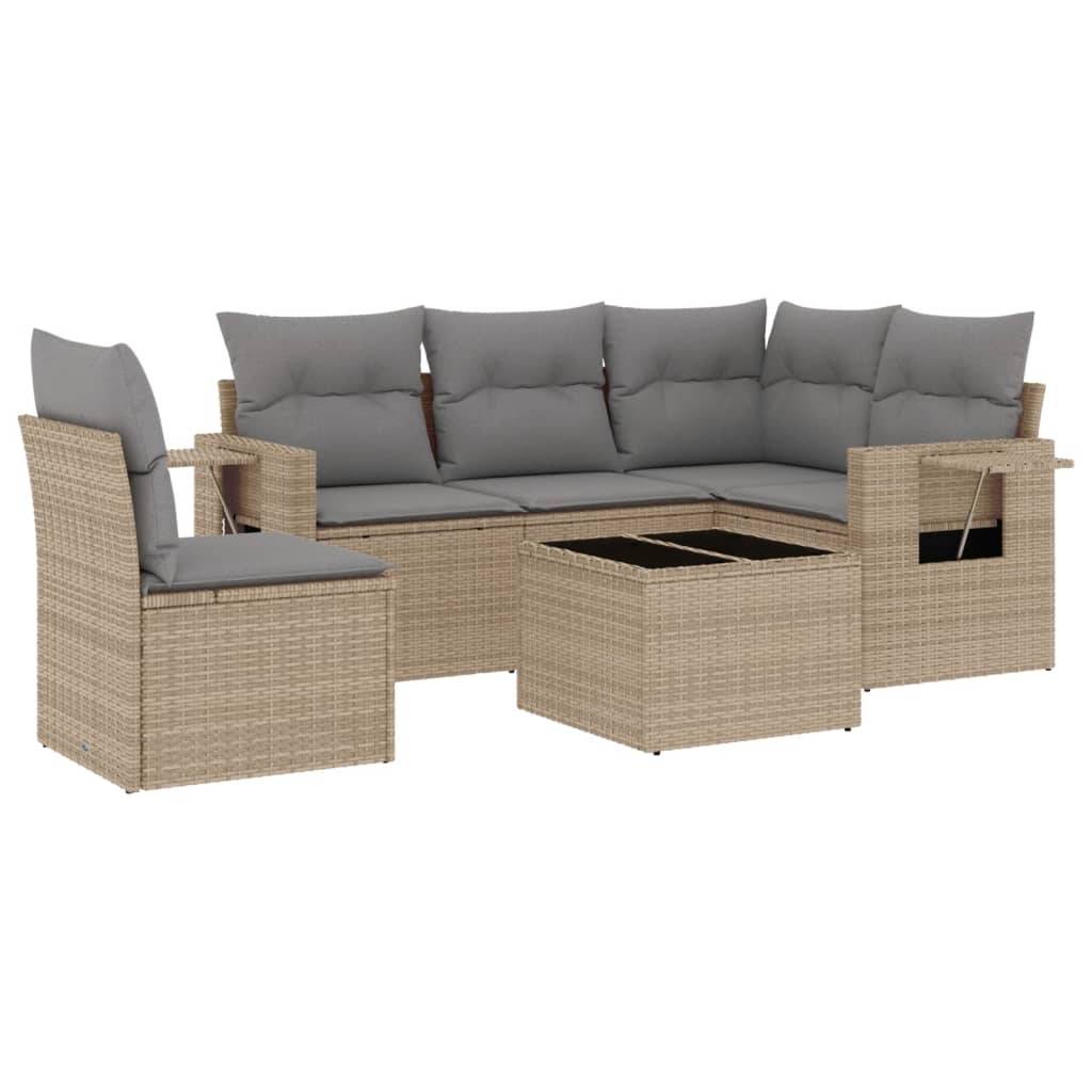 vidaXL 6-tlg. Garten-Sofagarnitur mit Kissen Beige Poly Rattan