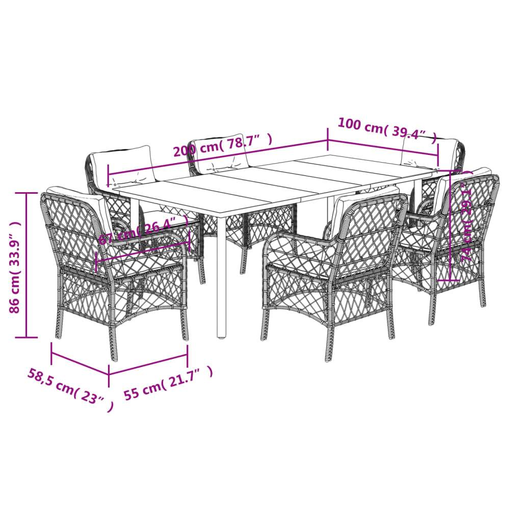 vidaXL 7-tlg. Garten-Essgruppe mit Kissen Schwarz Poly Rattan