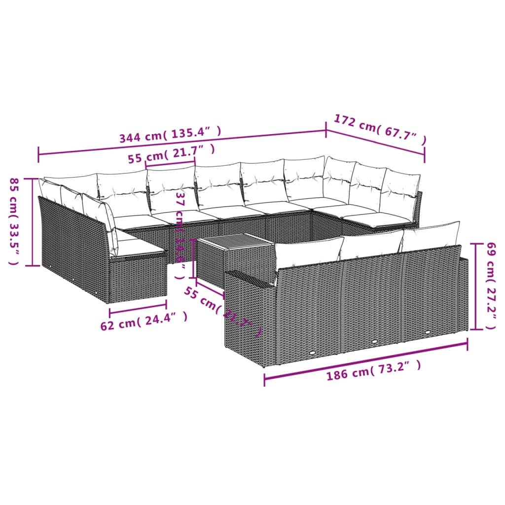 vidaXL 14-tlg. Garten-Sofagarnitur mit Kissen Grau Poly Rattan