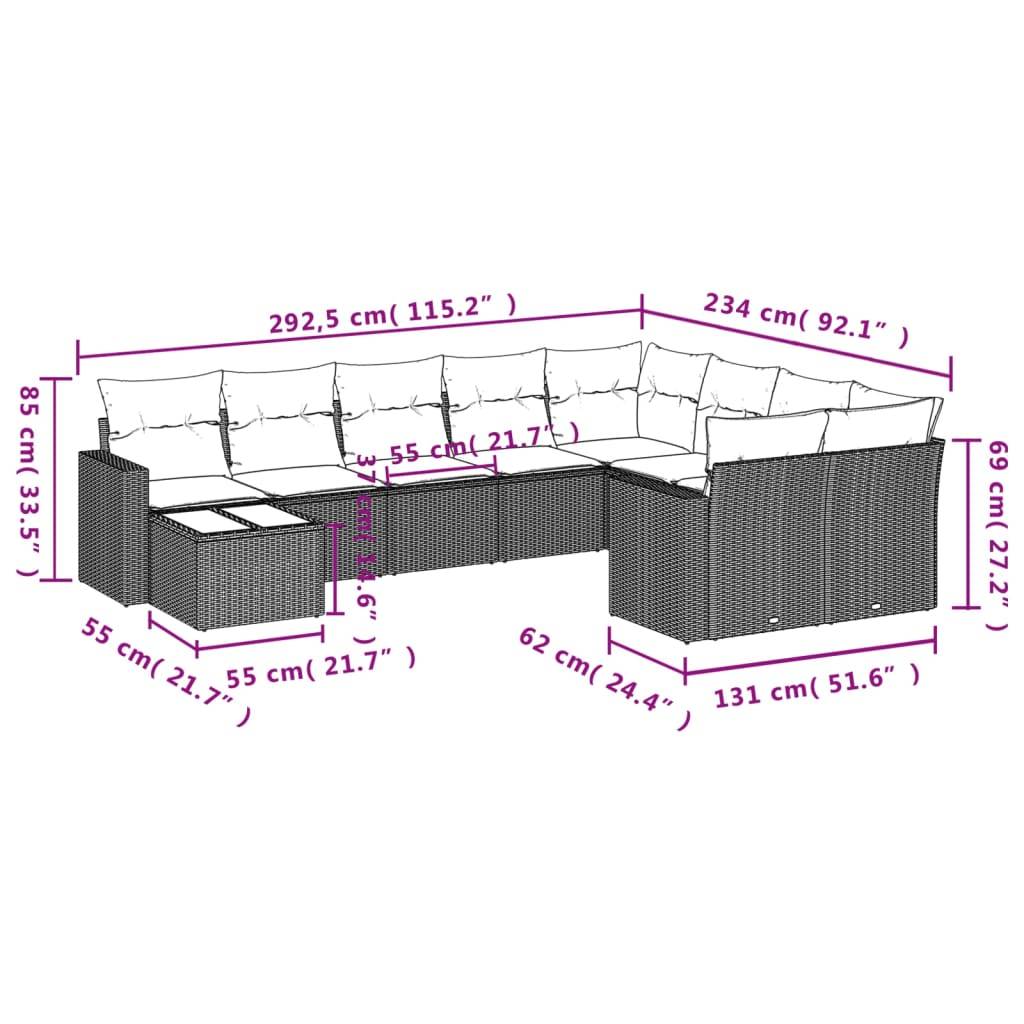 vidaXL 10-tlg. Garten-Sofagarnitur mit Kissen Grau Poly Rattan