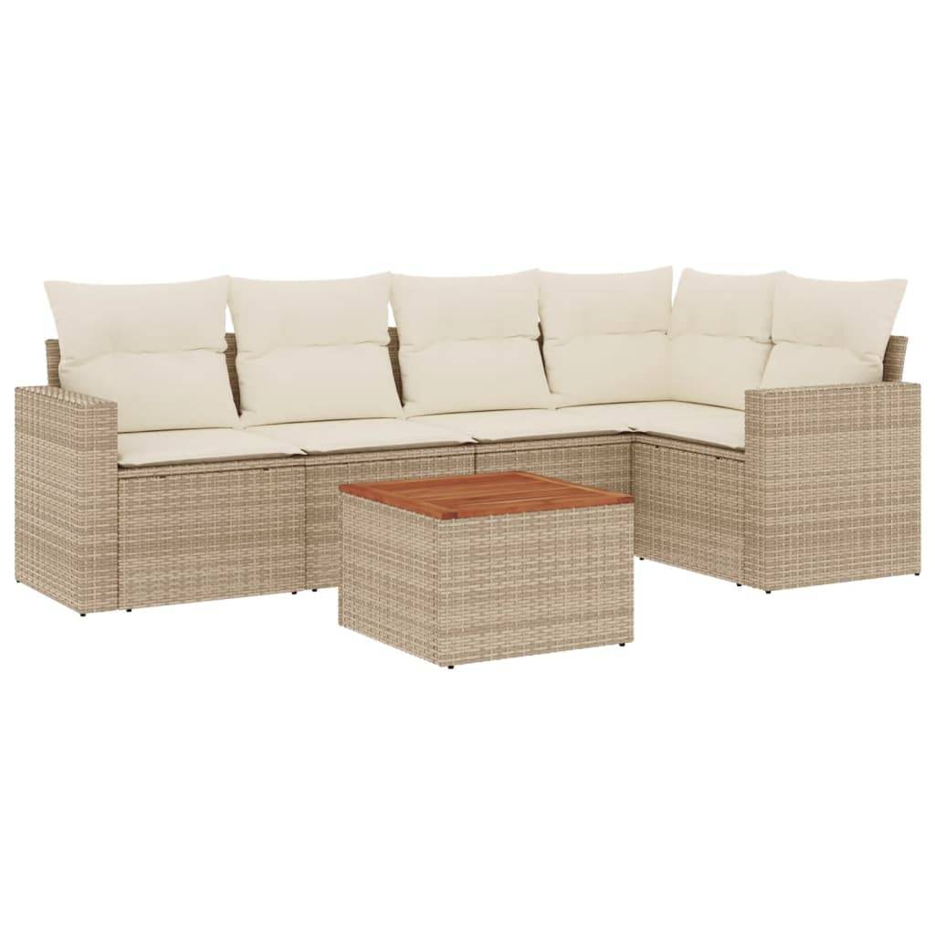 vidaXL 6-tlg. Garten-Sofagarnitur mit Kissen Beige Poly Rattan