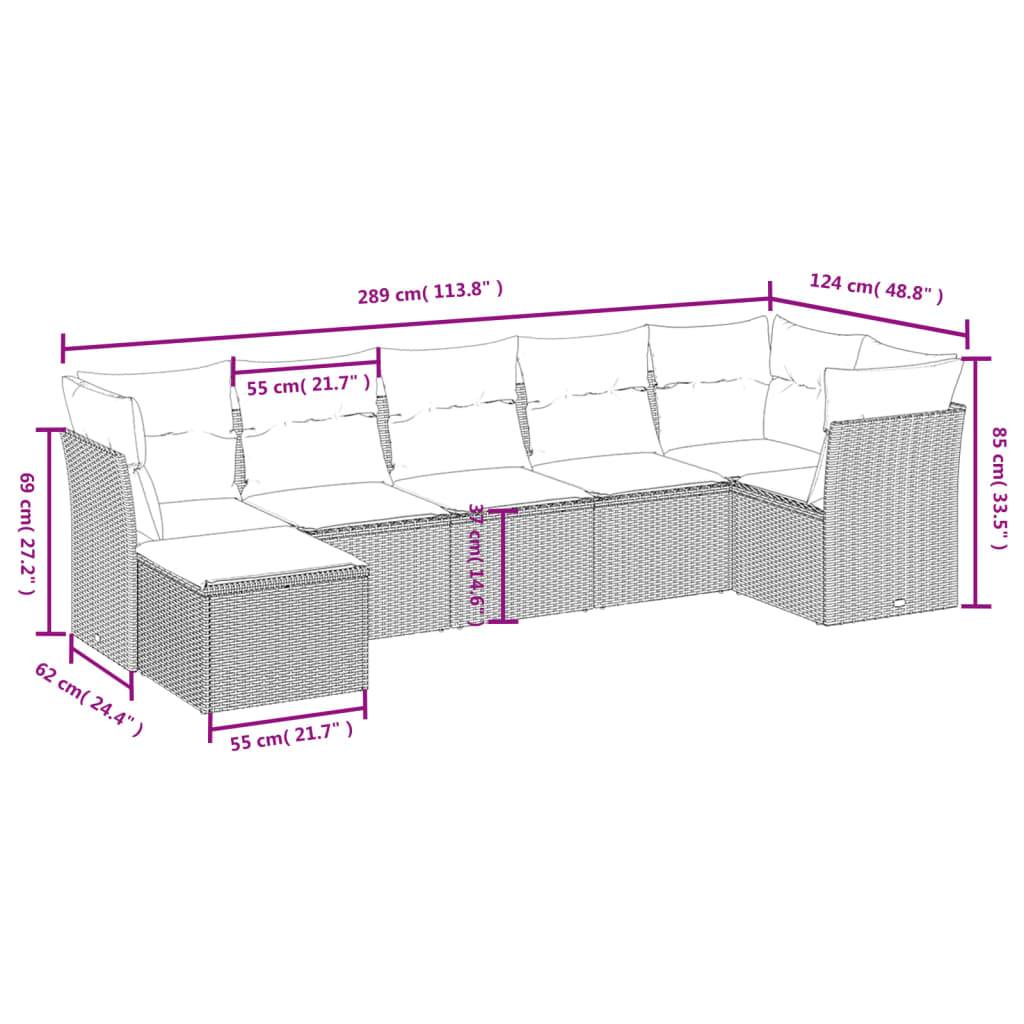 vidaXL 7-tlg. Garten-Sofagarnitur mit Kissen Grau Poly Rattan