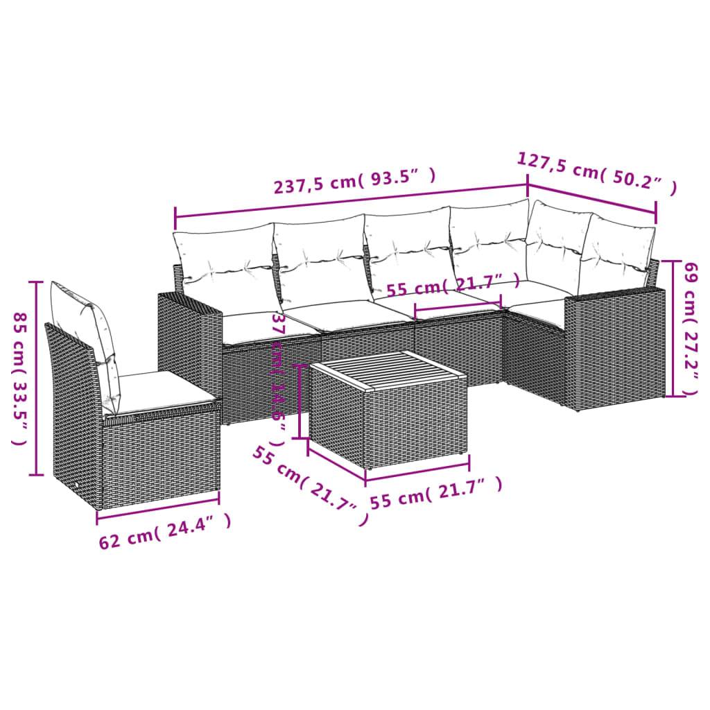 vidaXL 7-tlg. Garten-Sofagarnitur mit Kissen Grau Poly Rattan