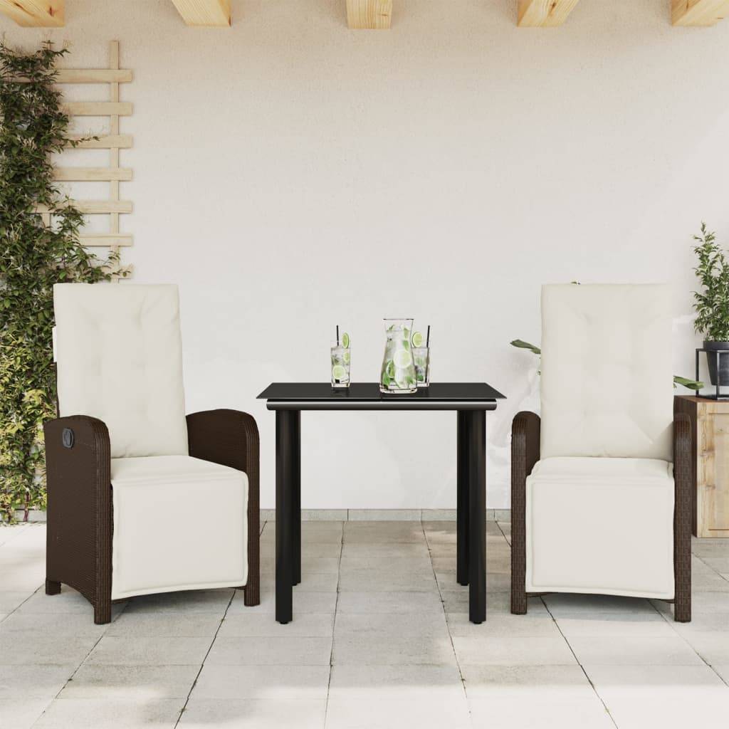 vidaXL 3-tlg. Bistro-Set mit Kissen Braun Poly Rattan