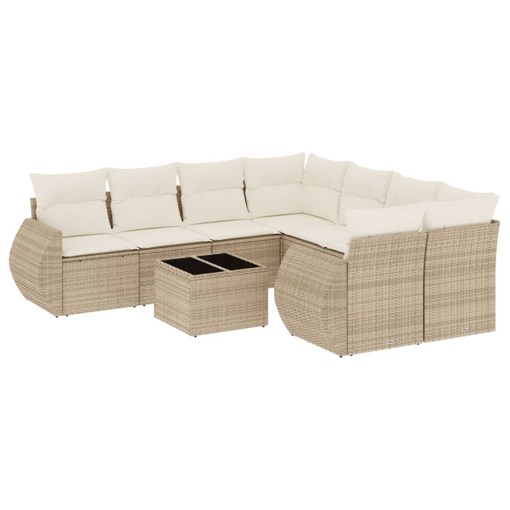 vidaXL 9-tlg. Garten-Sofagarnitur mit Kissen Beige Poly Rattan