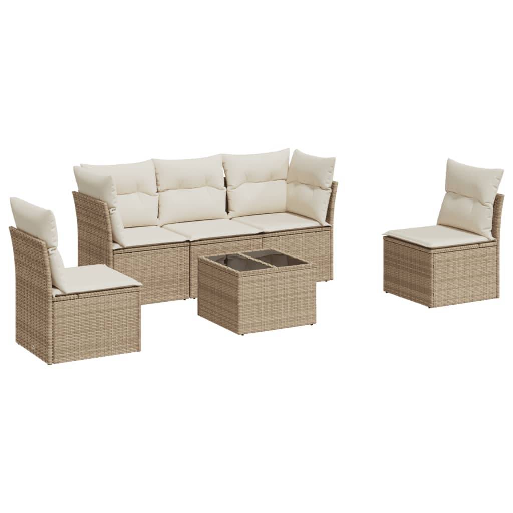 vidaXL 6-tlg. Garten-Sofagarnitur mit Kissen Beige Poly Rattan