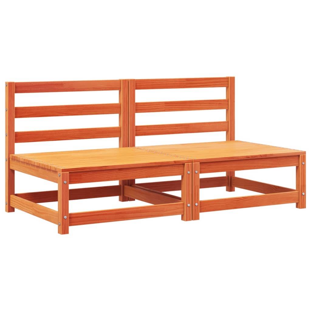 vidaXL Gartensofas ohne Armlehnen mit Kissen 2 Stk. Wachsbraun Holz