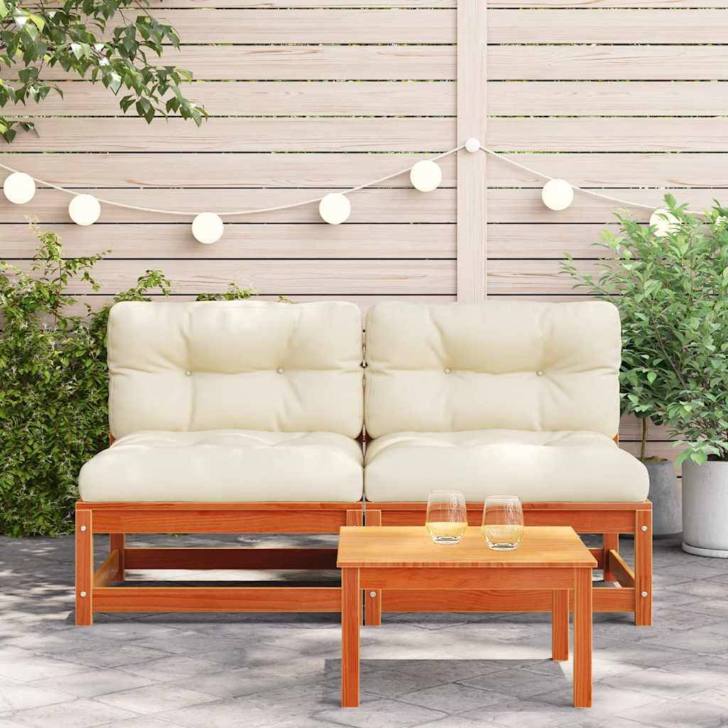 vidaXL Gartensofas ohne Armlehnen mit Kissen 2 Stk. Wachsbraun Holz
