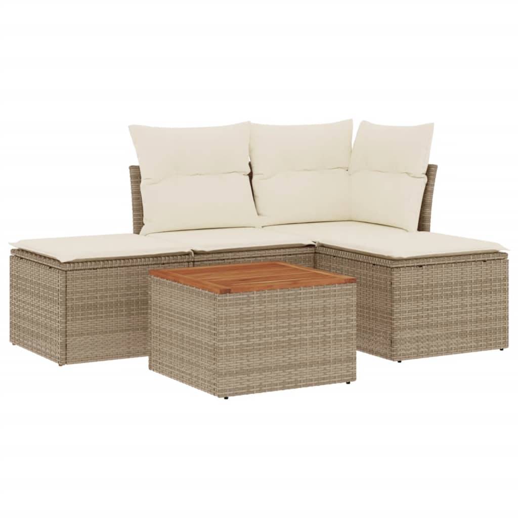 vidaXL 5-tlg. Garten-Sofagarnitur mit Kissen Beige Poly Rattan