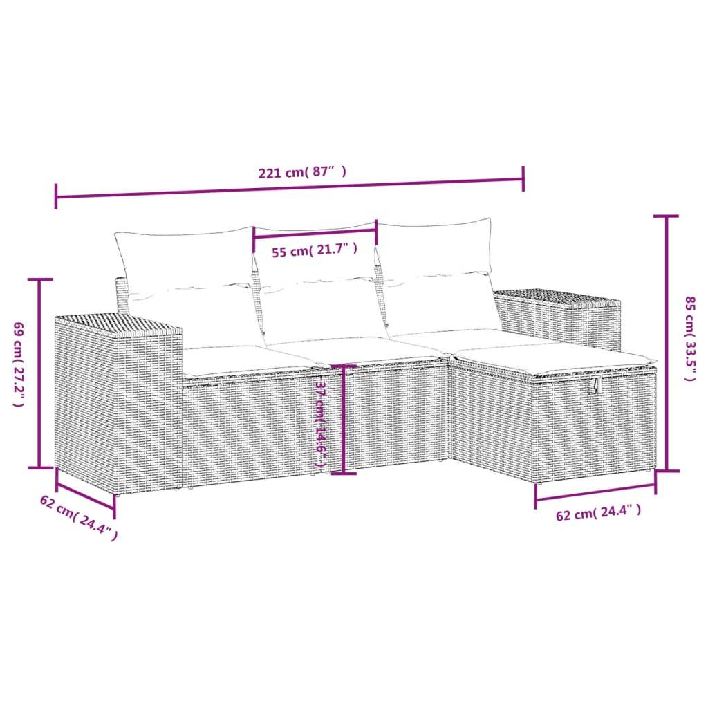 vidaXL 4-tlg. Garten-Sofagarnitur mit Kissen Schwarz Poly Rattan