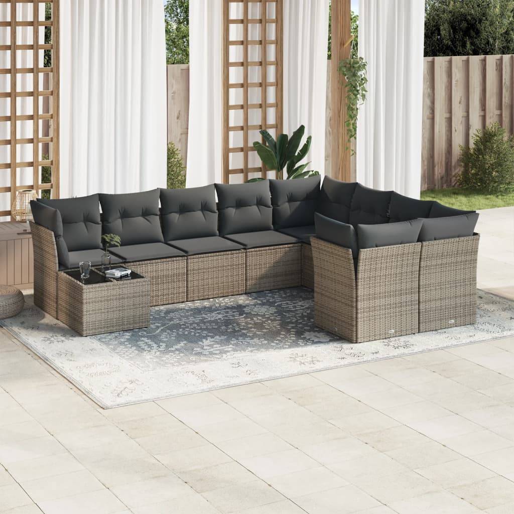 vidaXL 10-tlg. Garten-Sofagarnitur mit Kissen Grau Poly Rattan