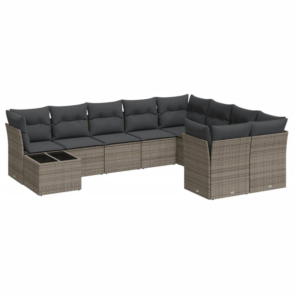 vidaXL 10-tlg. Garten-Sofagarnitur mit Kissen Grau Poly Rattan