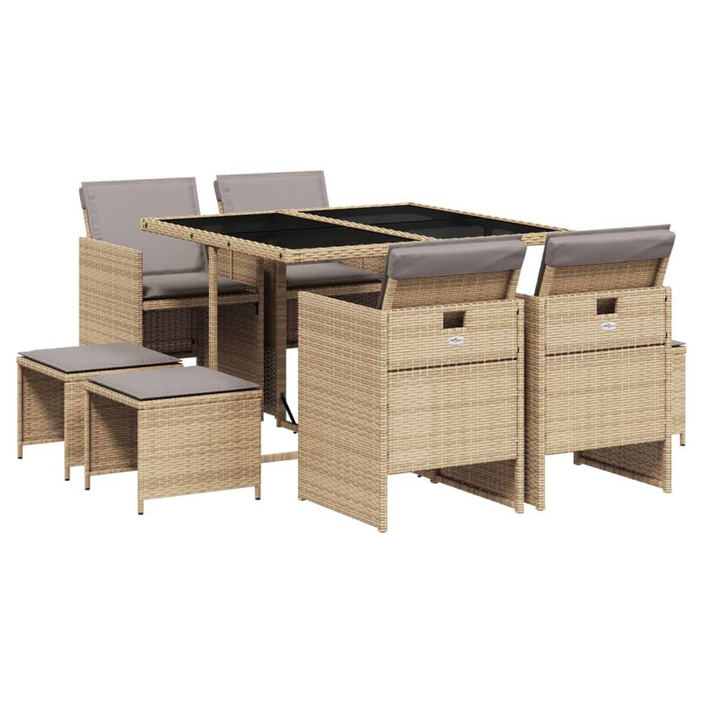vidaXL 9-tlg. Garten-Essgruppe mit Kissen Beigemischung Poly Rattan