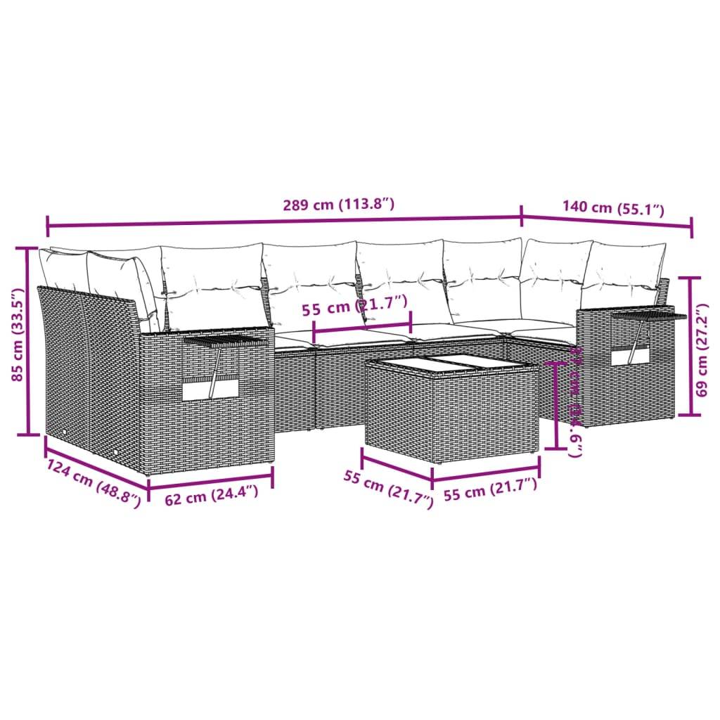 vidaXL 8-tlg. Garten-Sofagarnitur mit Kissen Schwarz Poly Rattan