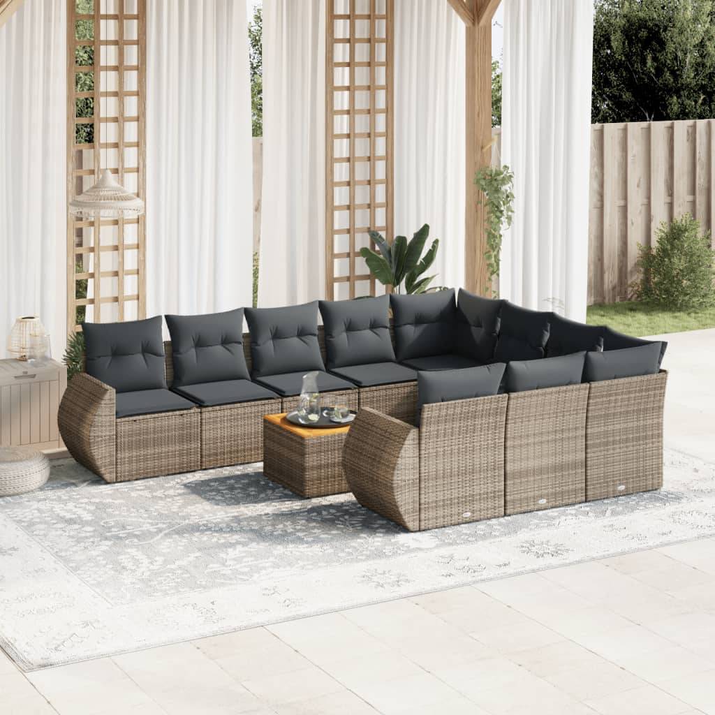 vidaXL 11-tlg. Garten-Sofagarnitur mit Kissen Grau Poly Rattan