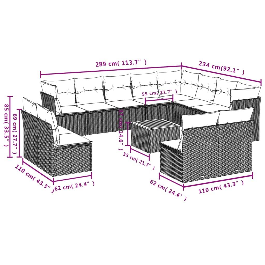 vidaXL 13-tlg. Garten-Sofagarnitur mit Kissen Beige Poly Rattan
