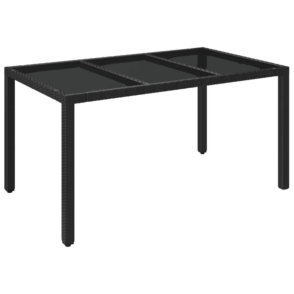 vidaXL Gartentisch mit Glasplatte Schwarz 150x90x75 cm Poly Rattan