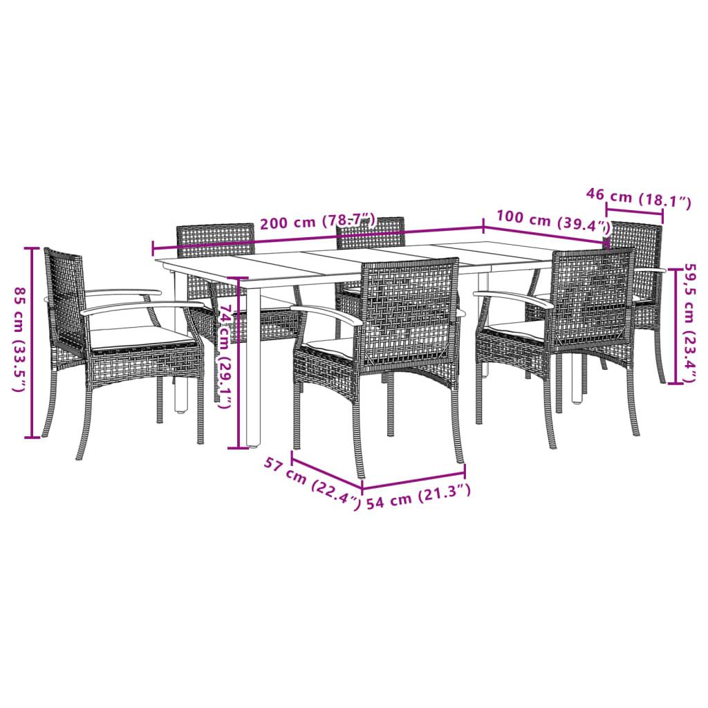 vidaXL 7-tlg. Garten-Essgruppe mit Kissen Beige Poly Rattan