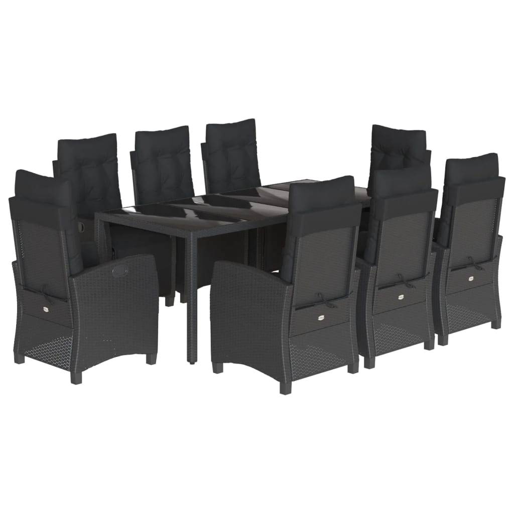 vidaXL 9-tlg. Garten-Essgruppe mit Kissen Schwarz Poly Rattan