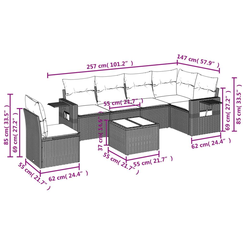vidaXL 7-tlg. Garten-Sofagarnitur mit Kissen Braun Poly Rattan