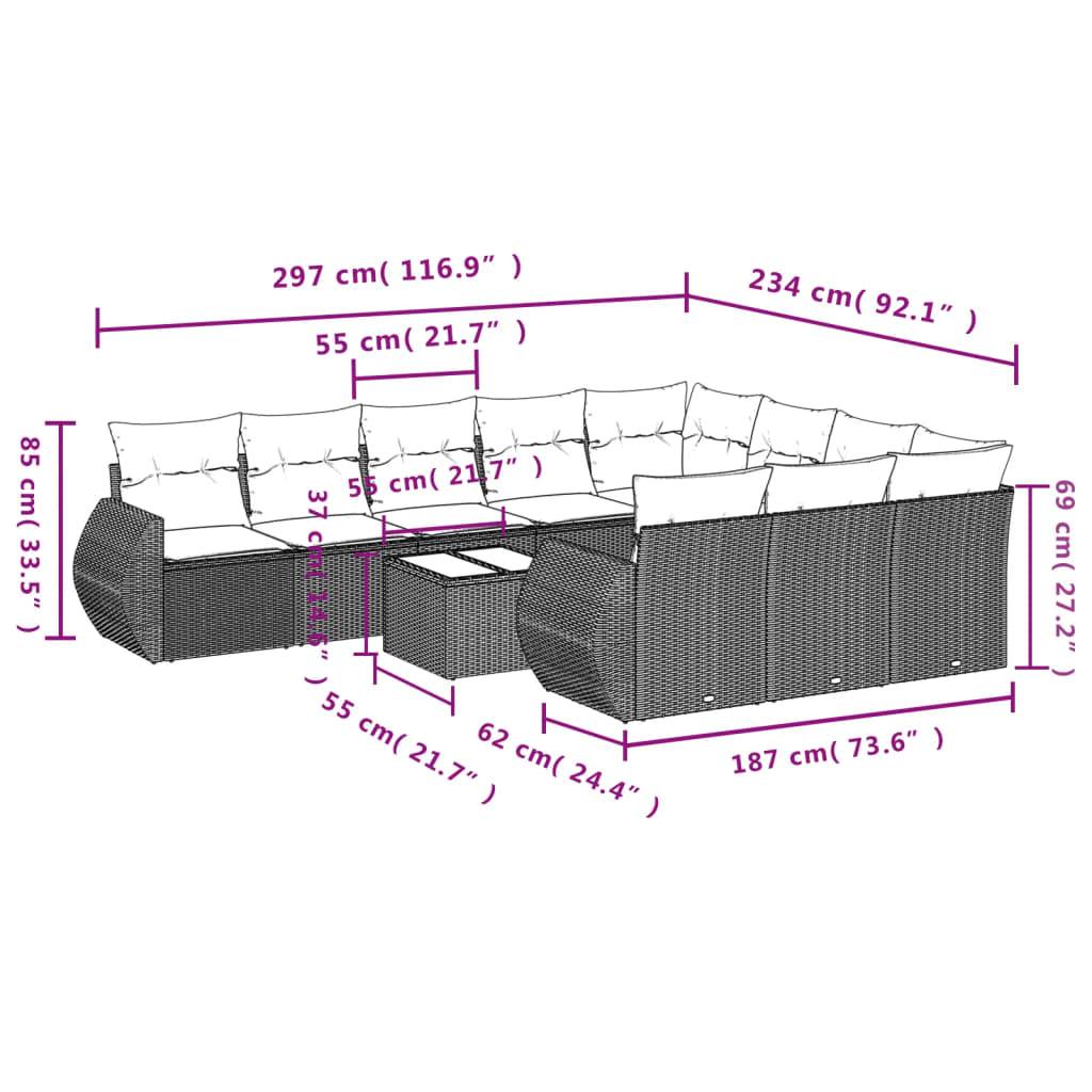 vidaXL 11-tlg. Garten-Sofagarnitur mit Kissen Grau Poly Rattan