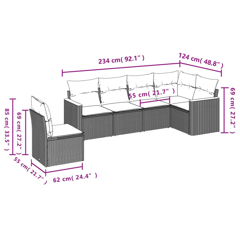 vidaXL 6-teiliges Gartensofa-Set mit Kissen, schwarzes Polyrattan