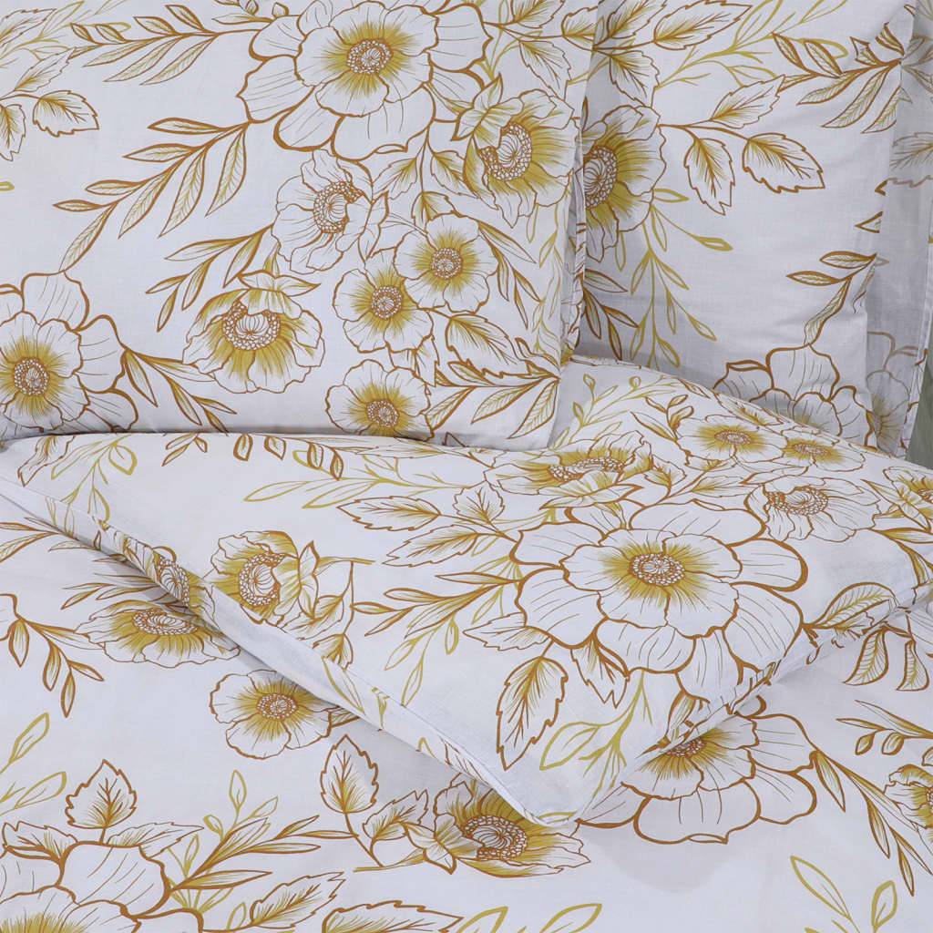 vidaXL Bettwäsche-Set Weiß und Braun 200x220 cm Baumwolle