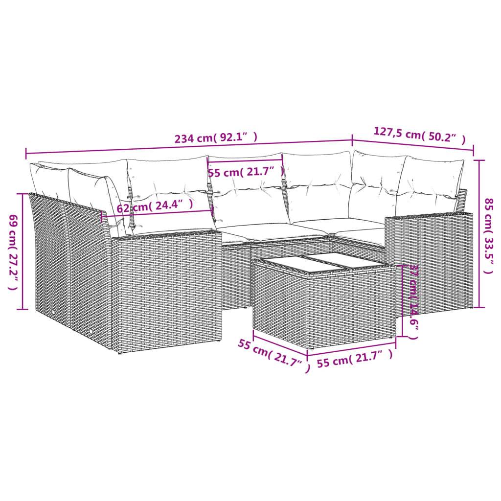 vidaXL 7-tlg. Garten-Sofagarnitur mit Kissen Hellgrau Poly Rattan