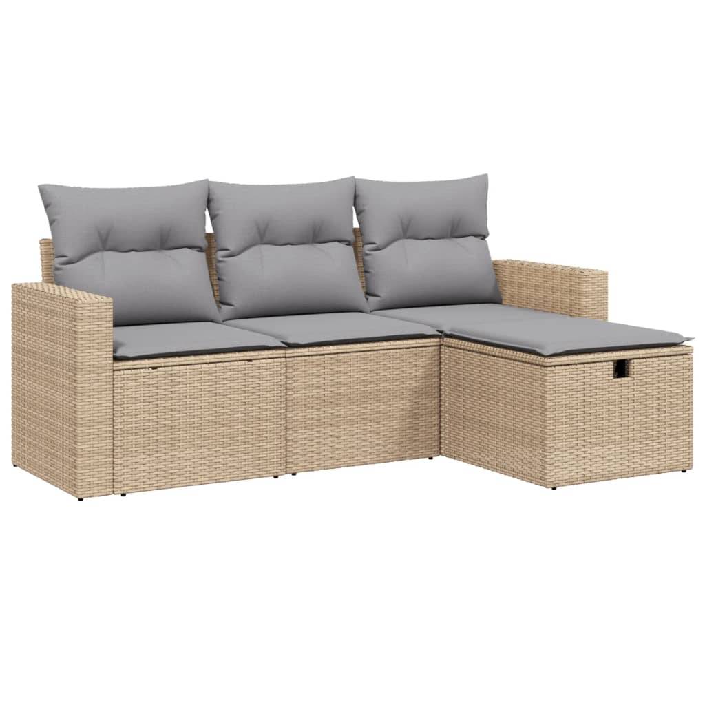 vidaXL 4-tlg. Garten-Sofagarnitur mit Kissen Beigemischung Poly Rattan