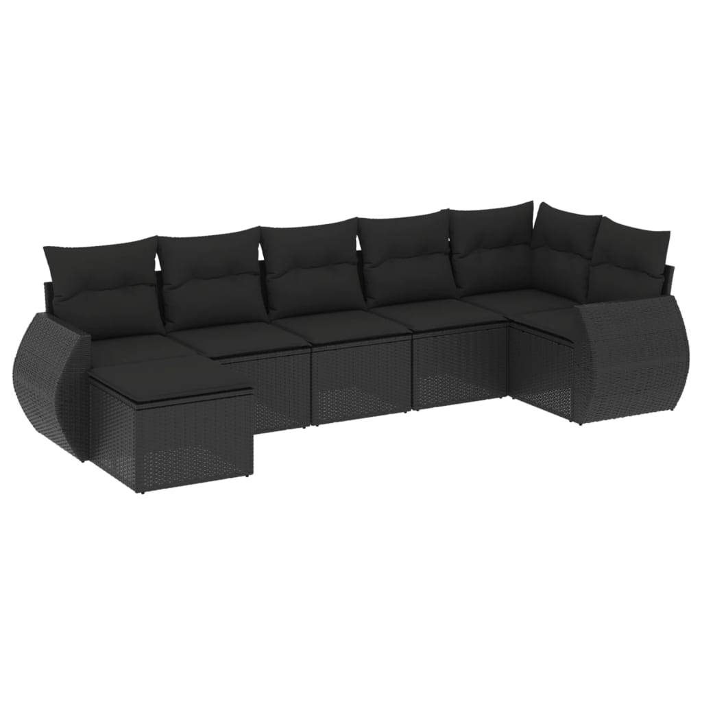 vidaXL 7-tlg. Garten-Sofagarnitur mit Kissen Schwarz Poly Rattan