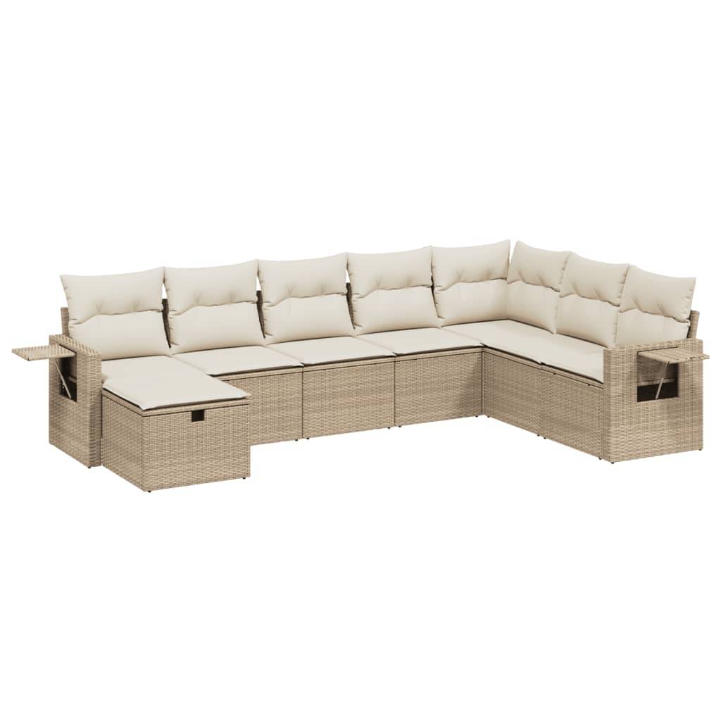 vidaXL 8-tlg. Garten-Sofagarnitur mit Kissen Beige Poly Rattan