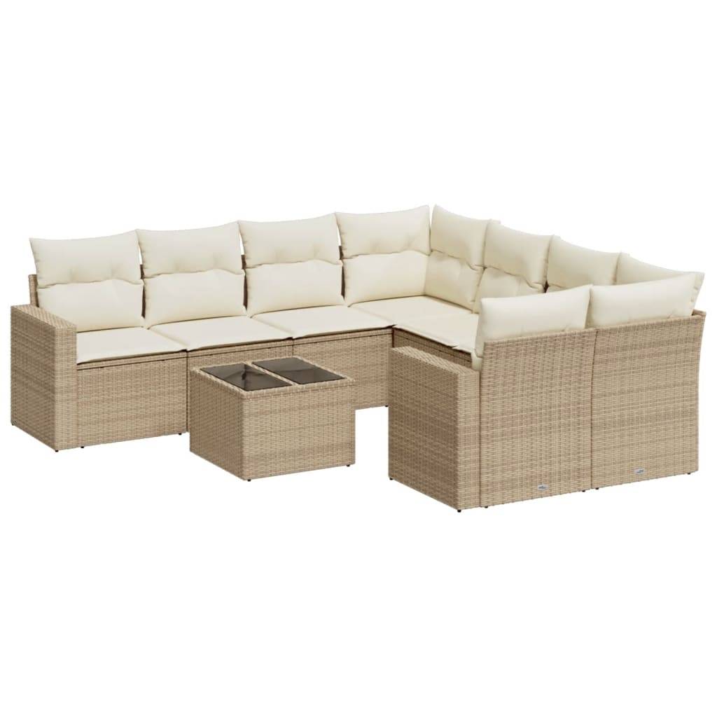 vidaXL 9-tlg. Garten-Sofagarnitur mit Kissen Beige Poly Rattan