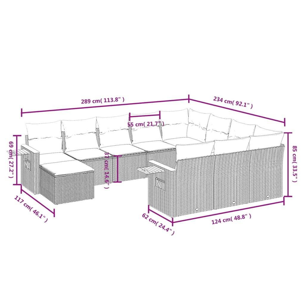 vidaXL 11-tlg. Garten-Sofagarnitur mit Kissen Beige Poly Rattan
