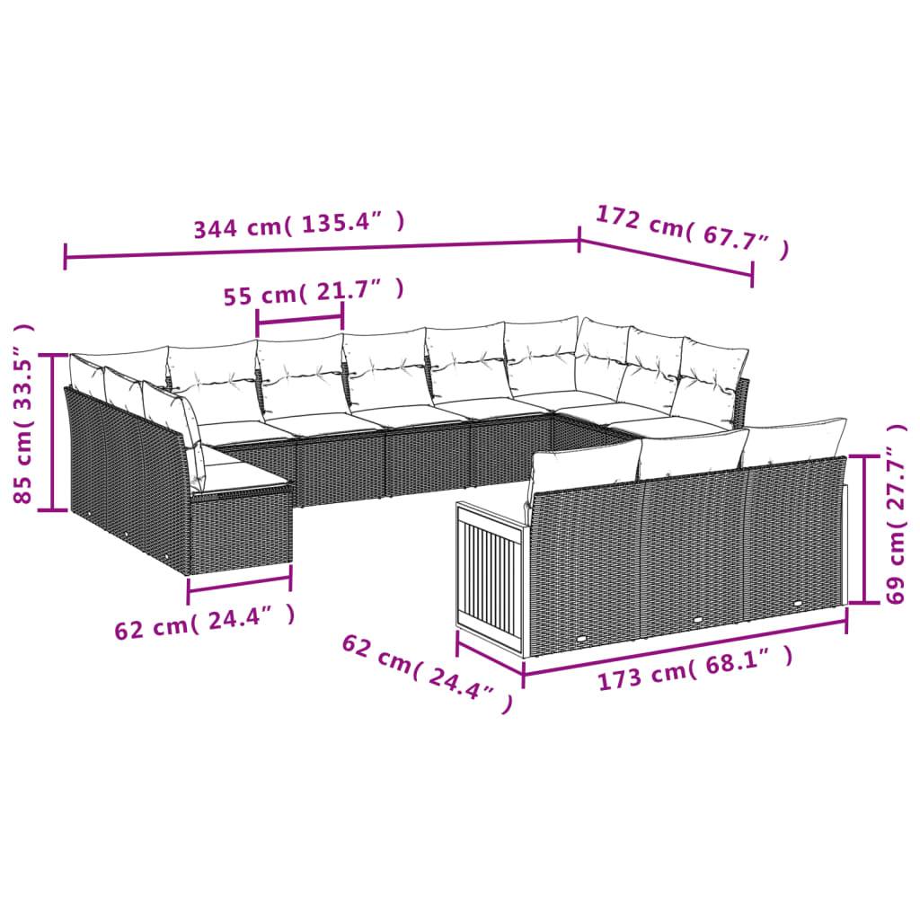 vidaXL 13-teiliges Gartensofa-Set mit Kissen, grau, Polyrattan