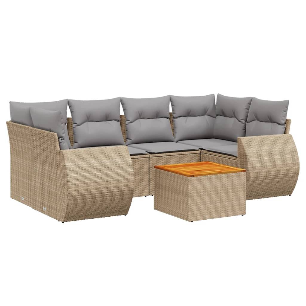 vidaXL 7-tlg. Garten-Sofagarnitur mit Kissen Beige Poly Rattan