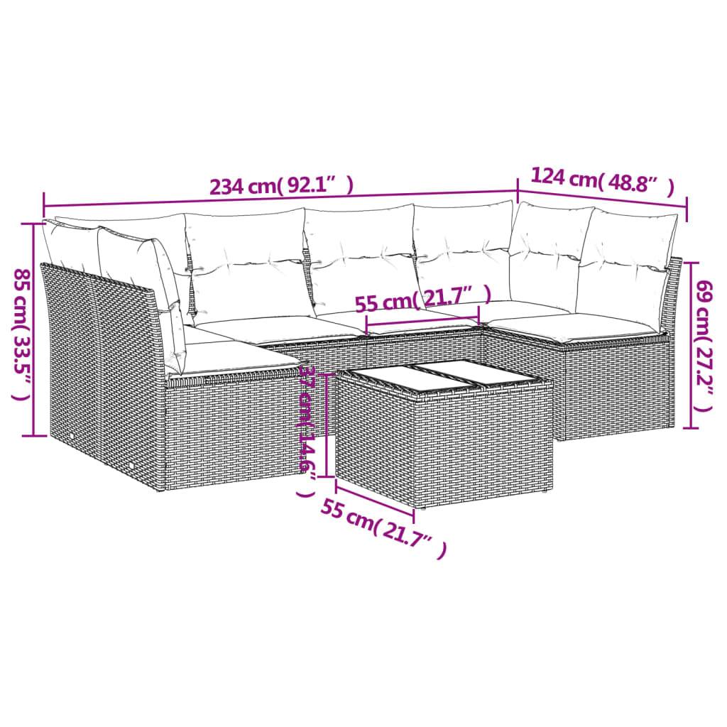 vidaXL 7-tlg. Garten-Sofagarnitur mit Kissen Grau Poly Rattan