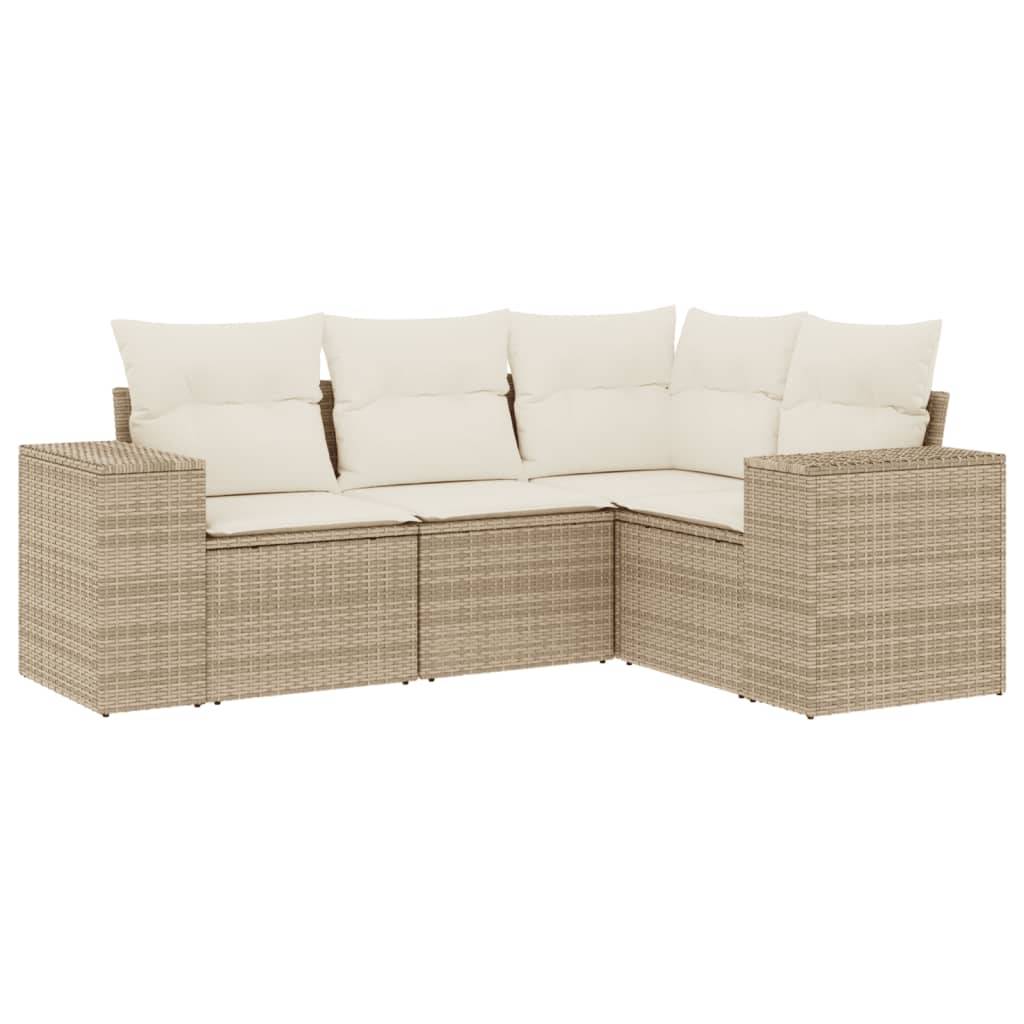 vidaXL 4-tlg. Garten-Sofagarnitur mit Kissen Beige Poly Rattan